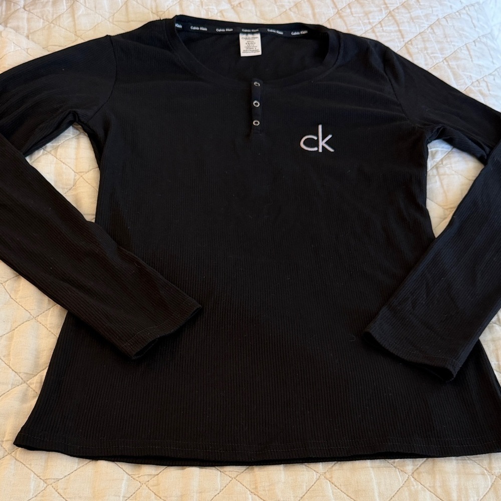 Calvin Klein Black Henley Ribbed S